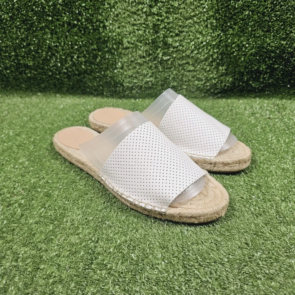 J.Crew Valencia White Perforated Leather Slip On Espadrille Slides Womens‎ 9